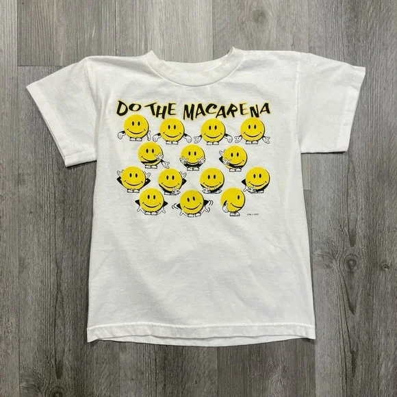 Vintage 90s Smiley Face Macarena Size XS Women's Funny Dancing Tshirt - Picture 1 of 5